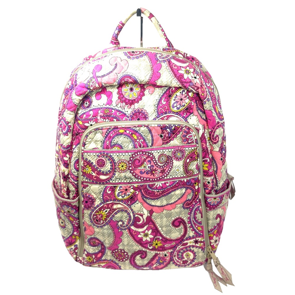 Vera Bradley Campus Backpack Paisley Meets Plaid Pink Quilted Cotton Travel Bag